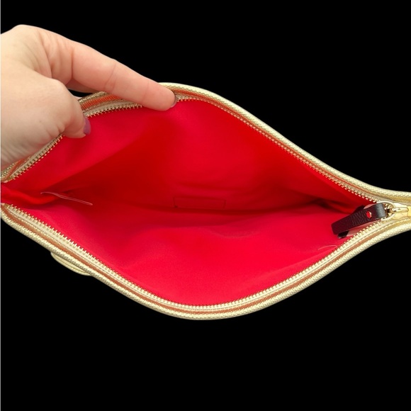 Kate Spade On Purpose Metallic Gold Statement Bow Canvas Clutch Bag - Picture 4 of 6